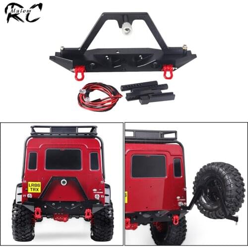 Metal Rear Bumper TRX4 Bumper with Spare Wheel Holder LED Light for 1/10 RC Crawler Traxxas TRX4 Defender D110 D90 Axial SCX10