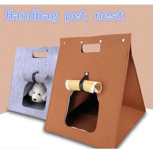 Multifunctional felt pet bed dog cat washable foldable cat bed house warm nest cat portable handbag outdoor