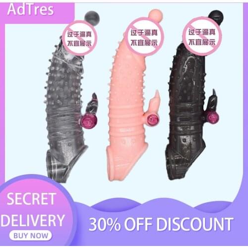 Reusable Vibrate Condom Contraceptive Penis Extension Cock Sleeve Spike Braces Sex Product Men Toys Extend Dildo Case