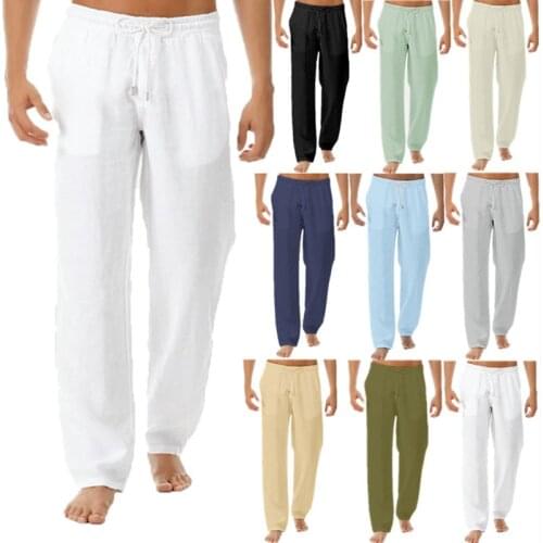 Plus Size Loose Man Pajamas Solid Cotton Linen Sleep Pants Casual Sports Trousers Yoga Home Sleep Bottoms Comfortable Sleepwear