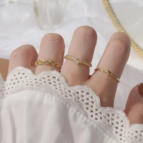 Delicate Jewelry 14K Real Gold Adjustable Crystal Heart Rings for Women Simple Style Engagement Rings Set