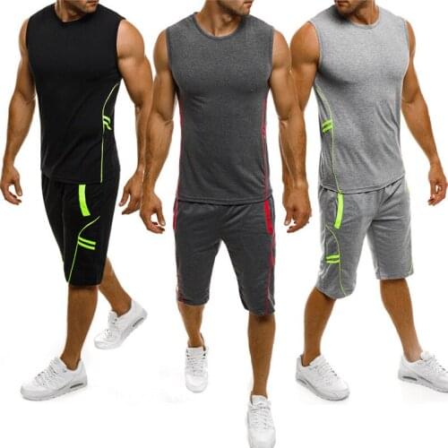 2019 New Style Hot Fashion Mens Short Sleeve Casual Set Summer Slim Trainning Patchwork Exercise Sets