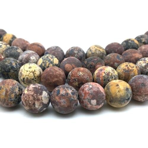 New Arrival Natural Stones Dull Polish Matt Frosted Red Leopard Jaspers Round Beads DIY Jewelry Making 6-12 mm