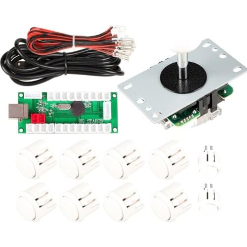 New White Zero Delay USB Encoder To PC Joystick Games + 10 OEM Push Buttons + China 5Pin Rocker For Arcade DIY Kits Parts Mame