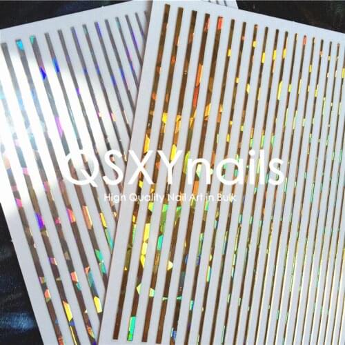 WHOLESALE 100pcs Holographic Gold Silver Metal Strip Tape 3D Nail Art Sticker Stripe Adhesive Sticker Flexible Line Decals