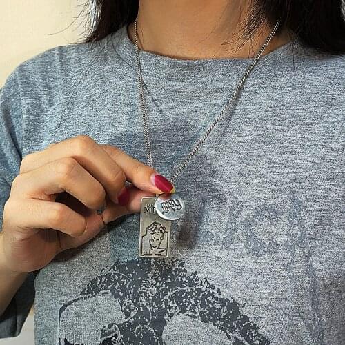 925 Sterling Silver Necklace Hip Hop Style Double Necklace Square Pendant Street Necklace Couple Jewelry