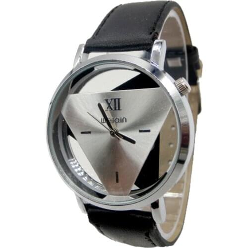 Couple Wristwatch Leather Strap Watches Triangle Hollow Out Ladies Women Men Quartz Watch Dress Watch TT@88