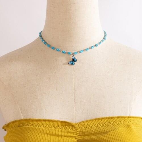 Tocona Edgy Butterfly Necklace for Women Colorful Beaded Clavicle Chain Choker Handmade Wedding Jewelry Accessories Collar 18114