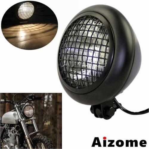 Universal Motorcycle Headlight 5.75" Black Mesh Grill Vintage Headlight Headlamp For Harley Bobber Chopper Custom Cafe Racer