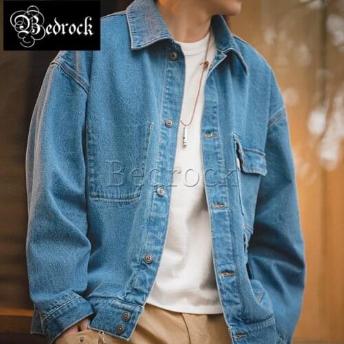 Vintage loose washed denim jacket Multi-pocket light blue jacket for men Ami Kaki shoulder drop jacket