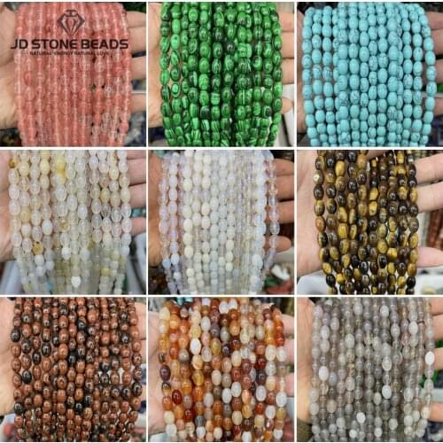 Factory Supplying 6x9mm Natural Stone Beads Rice-Shape Agate Turquoise Yellow Tiger Eyes Fashion Accessories For Making Jewelry