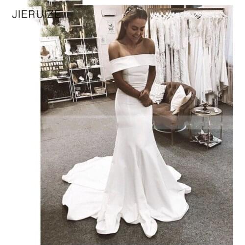 JIERUIZE White simple Mermaid Wedding Dresses Off the shoulder Cheap Bridal Dresses vestido de novia