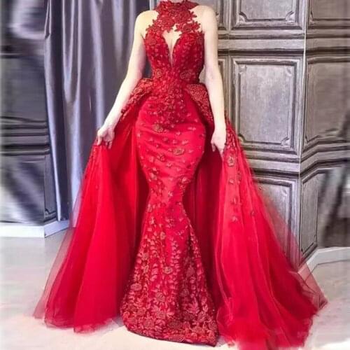 Vestido de festa Evening Gowns Removable Skirt abiye Elegant Red Evening Dresses Custom Made Dubai Arabian Formal Party Dress