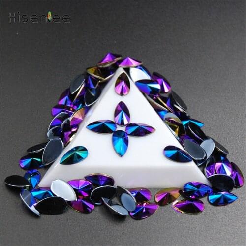 100pcs Computer Design 8x13mm Black AB Crystal Flat Water Drop 3D Glue on For Clothing Rhinestones Nails Decoration Accessory