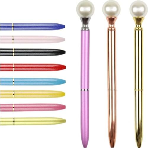 2Pcs New Style Pearl Metal Ballpoint Pen Spinning 0.7mm Oil Ball Pen Creative Stationery Gift School Office Supplies