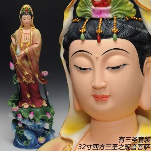 32 inches deep color nine lotus Avalokiteshvara like the porcelain Guanyin Buddha Dehua Sam west painting for the Buddha