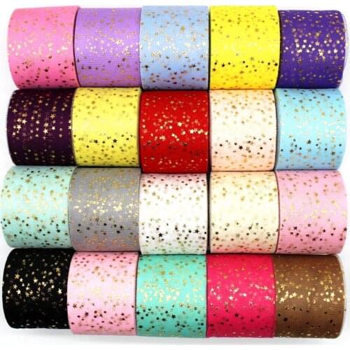 New 60mm 25y/ pack five-pointed star mesh gold ribbon DIY handmade material headdress bow doll decorative skirt edge