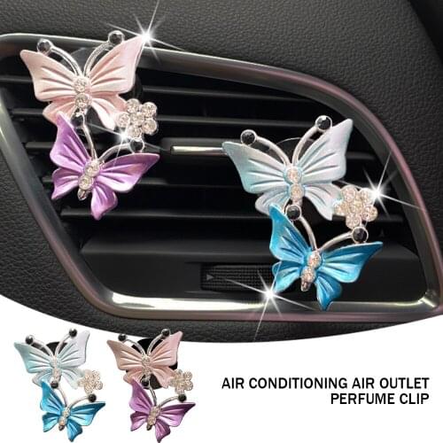 Diamond Butterfly Car Perfume Air Freshener Two Butterflies Car Air Conditioner Outlet Clip Auto Accessories Interior Ornament