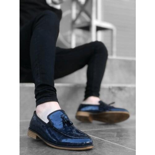 BA0116 BOA Classic Tassels Corcik Japanned Leather Navy Blue Men 'S Shoes