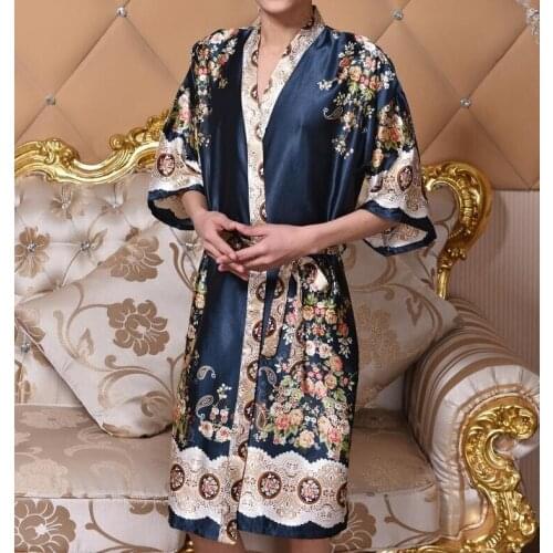 Cashew Flowers Floral Printed Home Bathrobe Summer Silk Bathrobe Luxury Retro Nightgown Mens Penoire Vintage Nightgown Gold