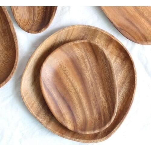 Solid Whole Walnut Lovesickness Wood Irregular Oval Wood Pan Plate Fruit Dishes Saucer Tea Dessert Dinner Tray Tableware Set
