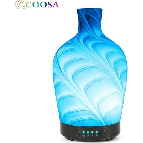 COOSA Essential Oil Diffuser Glass Water Wave Pattern 7 LED Lights Aroma Diffuser Cool Mist Humidifier for Office Bedroom Gift
