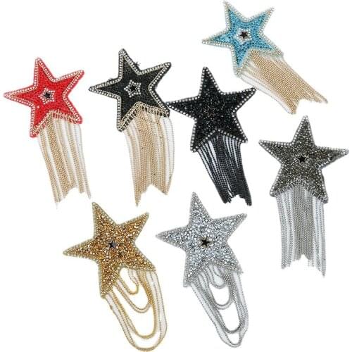 Coloured Sparkling Rhinestone Five-pointed Star Tassel Clothes Patches Patches for Clothing Appliques Iron on stickers