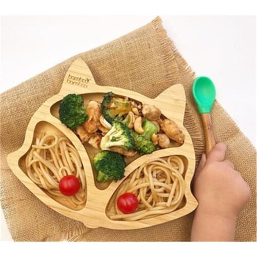 Wooden Baby Bowl Food Dishes Plate Cartoon Rabbit Kids Feeding Eating Bowl Spoon Set Children Tableware Dinnerware Fruit Tray Pl