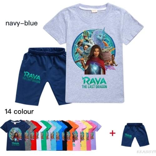 Disney Raya and The Last Dargon Summer childrens clothing Boys and girls O collar short sleeve T-shirt + pants fashion Suit