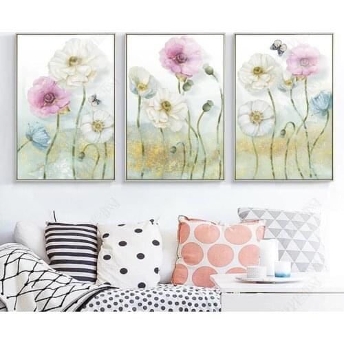 Flower Poppies Canvas Golden Painting Wall Art pictures Modern Flower Painting Prints on Canvas Home decorations no frame