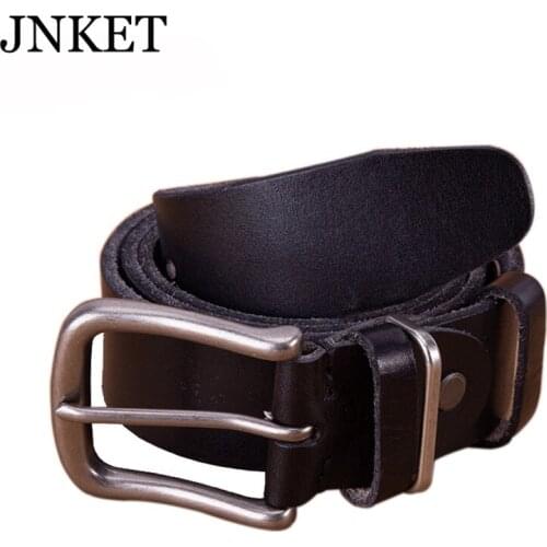 JNKET Retro Mens Cowhide Leather Belt Alloy Pin Buckle Belt Cinturon All-match Waist Belts Waistband