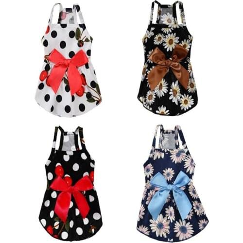 Summer Floral Bow Knot Dog Dress Pet Chihuahua Pug Princess Dress Wedding Pet Dressing Up Skirt Puppy Dog Pet Dog Outfits