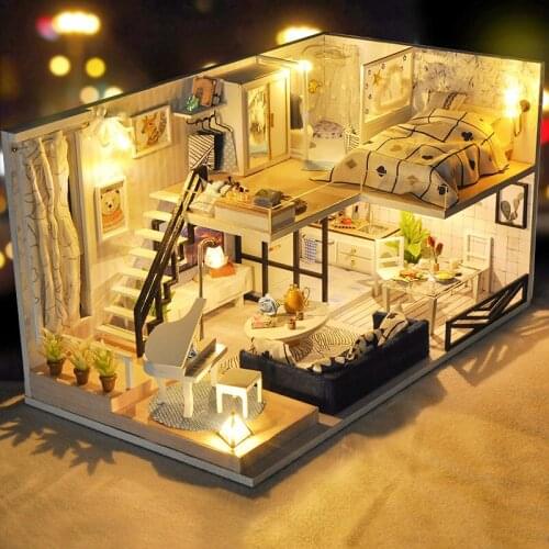 LucyDdoll DIY Doll House Wooden Doll Houses Miniature Dollhouse Furniture Kit Toys For Children Christmas Gift TD32