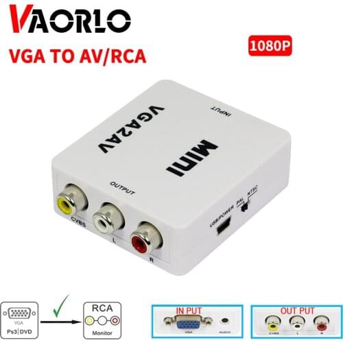 VAORLO VGA to AV Mini Converter Scaler Adapter Support 1080P VGA2AV Converter PC to TV HD Computer to TV