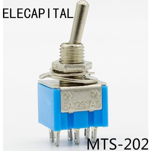 5pcs/Lot Blue 6-Pin DPDT ON-ON Mini 6A125VAC Miniature Toggle Switches