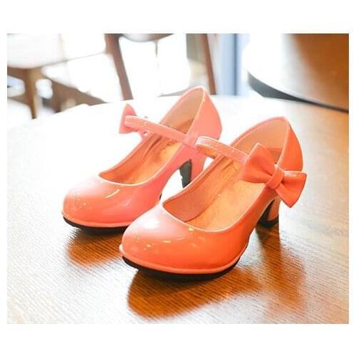 New Girls PU Leather Shoes Fashion Party Dancing Shoes For Medium Kids With High Heel Princess Children Single Shoes