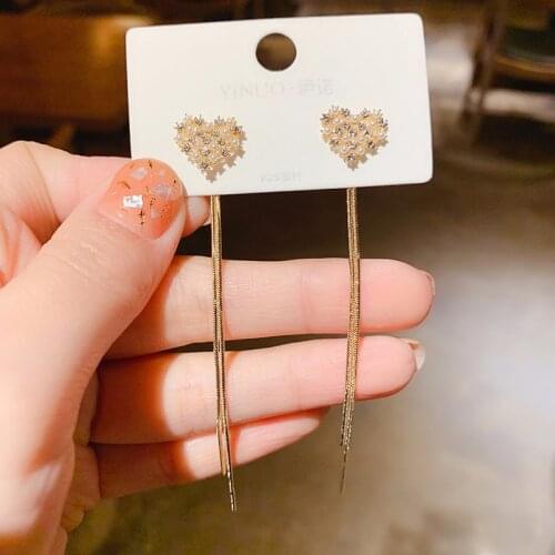 New Arrival Heart Dominated fashion long metal tassel Drop earrings Korean joker sweet lovely heart elegant Women earrings