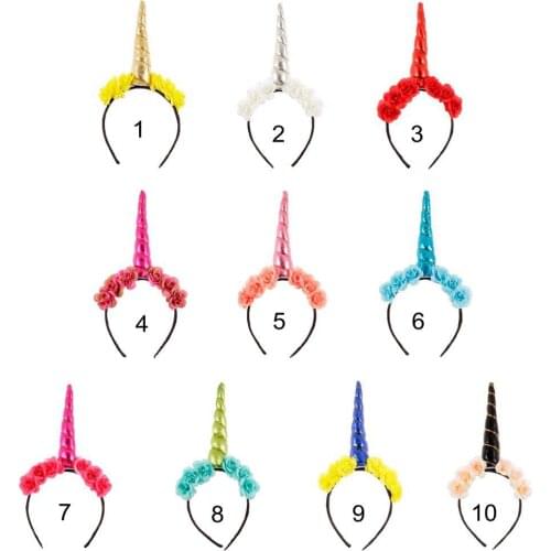 New Flower Unicorn Horn Hair Band Kids Handmade Unicorn Headband Kids Birthday Party Gift Headwear Hair Accessories