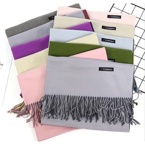 New Solid Color Plain Cashmere Scarves With Tassel Women Double Side Winter Thick Warm Wool Scarf Shawl Wrap Brand Hot Sale