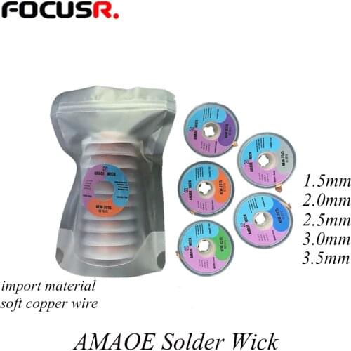 AMAOE 1.5 2.0 2.5 3.0 3.5mm Desoldering Braid Welding Remover Copper Solder Wick Phone Repair Tool Sets