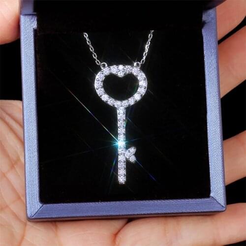 JK Beautiful Cubic Zirconia Key Pendant Women Necklace Silver Color Simple Collarbone Chain Necklace Girlfriend Gift Fashion