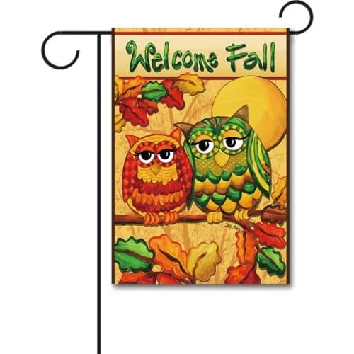 Custom Birds Garden Flag 12x18inches 110D Knitted Polyester Fall Owls Flag Double Sided Without Flagpole