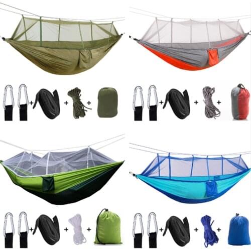 Portable Camping Hammock with Mosquito Net Outdoor Furniture 1-2 Person Hanging Bed Strength Parachute Fabric Sleep Swing