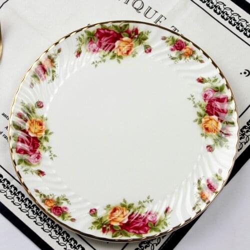 Christmas decorations for home Thread embossed Bone China gold edge dinner tray tableware