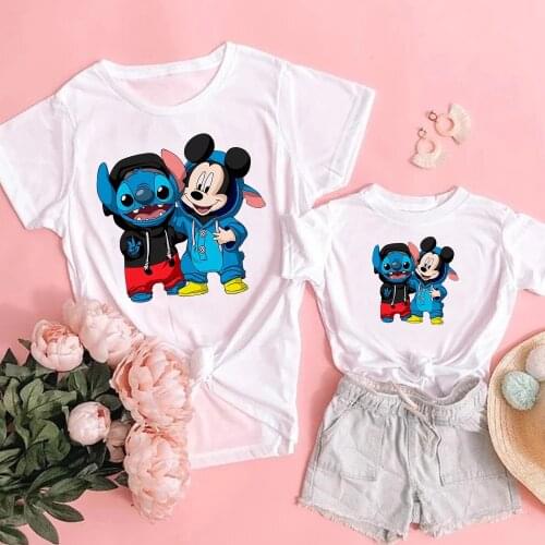 Matching Family Look Shirt Father Daughter Mother Son Matching Family Outfits Lilo Stitch Disney Funny Print Shirts Family Tops