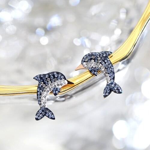 YUN RUO 2018 New Fashion Crystal Dauphin Stud Earring Woman Rose Gold Color Titanium Steel Jewelry Girl Birthday Gift Never Fade