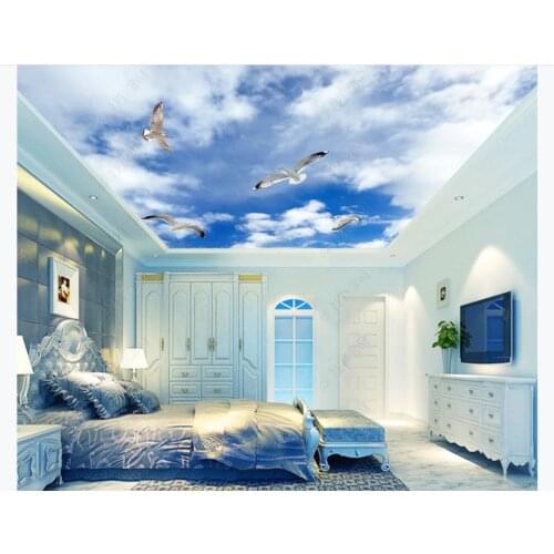 Custom any size silk photo Mural Wallpaper Fantasy sky blue sky white clouds European style ceiling background wall Home Decor