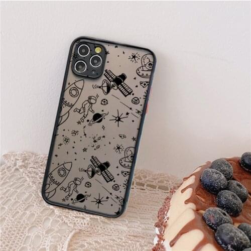 Funny Rocket Astronaut Alien Planet Space Phone Case for iPhone 12 11 Pro X XS XR Max 6 7 8 Plus SE20 Cartoon Clear Cover Shell