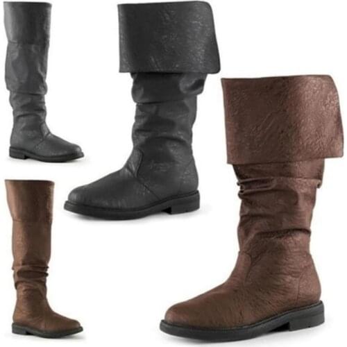 Medieval PU Leather Boots Jack Renaissance Half Haddock Shoes Footwear Larp Pirate Warrior Vintage Jackboot For Adult Men