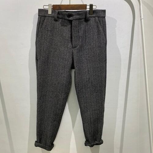 Spring new style gray textured woolen cloth mens casual pants nine-point pants mens casual suit pants K681-5